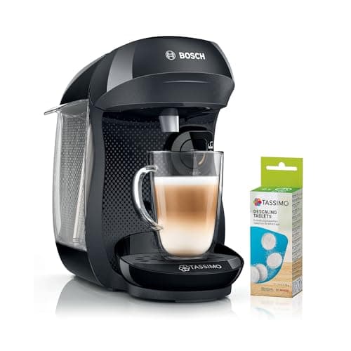 Image of Tassimo by Bosch HAPPY Friendly Pod Coffee Machine with descaling bundle (x4 tablets included) TAS102EAGB, Black