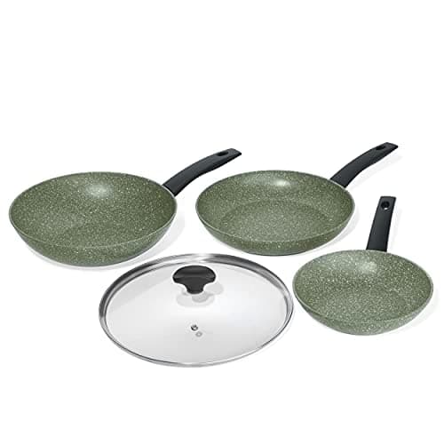 Image of Prestige Eco Non Toxic Non Stick Frying Pan Set of 2 & Wok with Lid - Induction Ready PFOA Free Cookware, Dishwasher Safe Cookware Made in Italy of Recyclable Materials, Green