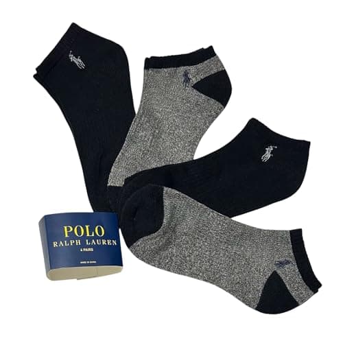 Image of POLO RALPH LAUREN Men's No-Show Low Cut Ankle Casual Socks | Navy Blue, Dark Heather Grey | ZP113857PKN-NVAST | Size (10-13) Shoe, 6-12.5 / Polyester, Spandex
