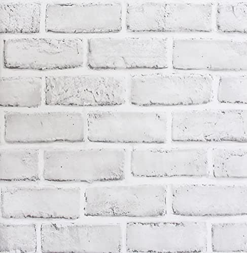 Image of ZHMRROAD White Brick Wallpaper Peel and Stick Vintage Rustic 3D Brick Effect Self Adhesive Wallpaper for Living Room Bedroom Fireplace Feature Wall Decoration 44.5 x 300 cm