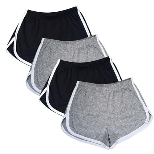 Image of WEBGGER 4 Pack Women's Cotton Yoga Dance Short Pants Sport Shorts Summer Athletic Cycling Hiking Sports Shorts (6, 2 Black + 2 Grey)