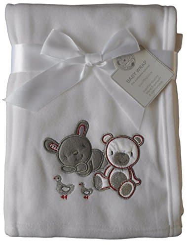 Image of Baby Boys Girls Cute White Bunny and teddy Bear Wrap Blanket 100cm x 75cm approx