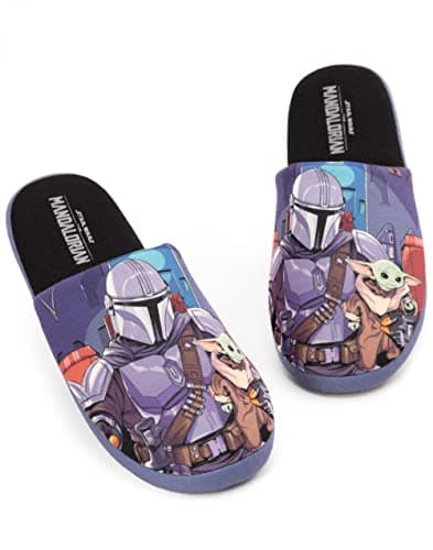Image of Star Wars The Mandalorian Slippers for Men Adults Baby Yoda Character House Shoes Movie Merchandise Gifts for Him | Foam Slip On 11-12 UK Black