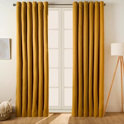 Image of Dreamscene Bedroom Blackout Curtains Eyelet Yellow, Thermal Modern Decorative Curtains for Living Room Bedroom Home Insulated Summer Winter Soft Curtain, 66x54” - Ochre