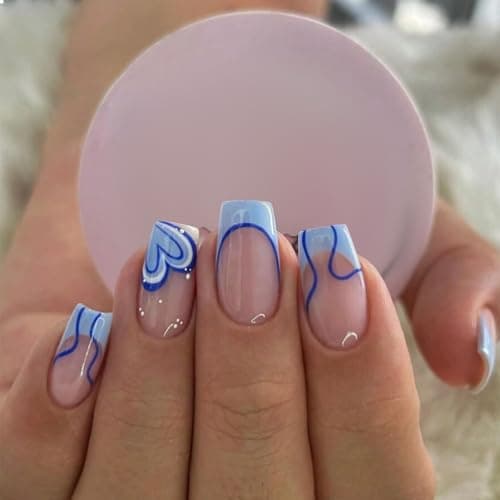 Image of GlamRays Pack of 24 Blue Square Press-On False Nails for Women