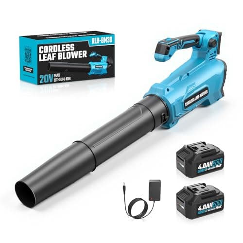 Image of Leaf Blower,20V Cordless Leaf Blowers with 2×4.0Ah Battery, 260km/h &450CFM,Only 4.9LBS Lightweight Electric Garden Blower for Lawn Care,Battery Operated Leaf Blower with charger for Patio,Driveways