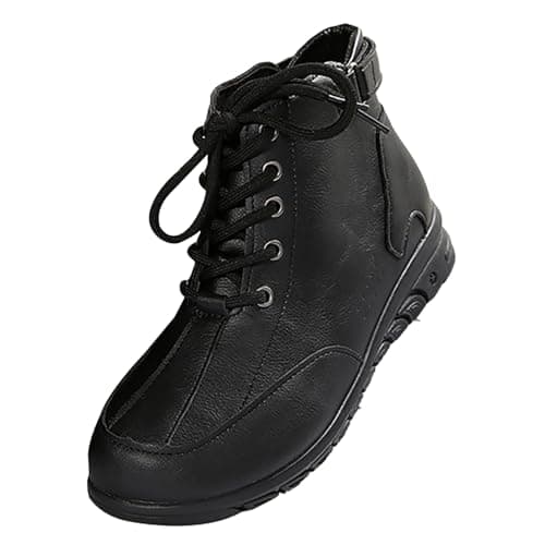Image of DFSDJEUW platform boots for women Women's Lace up Combat Boots Fashion Mid Calf Biker Ankle Booties Causal Leather Waterproof Military Winter Zip Boot Comfortable Chunky Heel Snow Booties Black 4