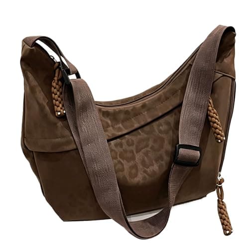 Image of rexinwadfu Leopard Print Crescent Bag for Women Half Moon Hobo Nylon Dumpling Cross Body Bag Handbags with Adjustable Strap Multi Pockets for Travel Daily Use (Brown)