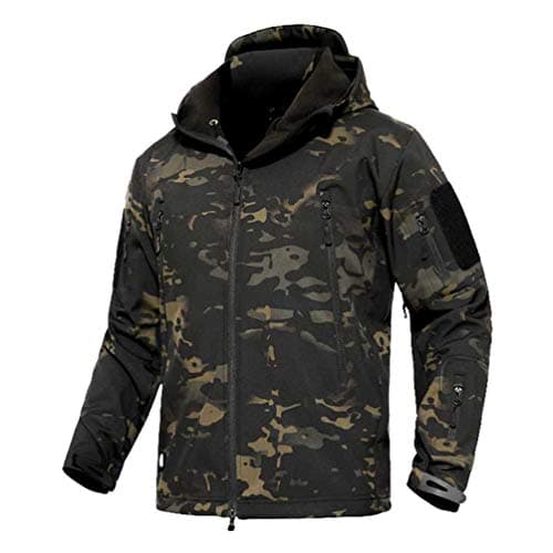 Image of Ketamyy Mens Camo Tactical Coat Hooded Autumn Winter Outdoor Army Military Softshell Fleece Lined Waterproof Windproof Warm Hunting Hiking Jacket Dark Camouflage 3XL