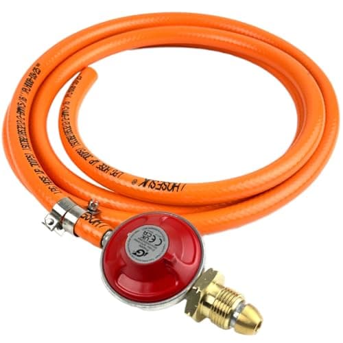 Image of Propane Regulator (Red) Standard Screw 37mbar + 8mm LPG Gas Hose + Clips 4 Metre Fits Calor Gas & Flogas Screw in Cylinders