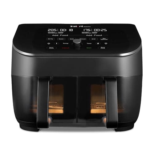 Image of Instant Pot - Vortex Plus Dual Black Air Fryer - Large 7.6L, Family Size - Twin, Double 3.7L Baskets, Clear Window, Food Dehydrator, Grill, Bake, Roast, Reheat, Non-Stick, Easy Clean, Dishwasher Safe