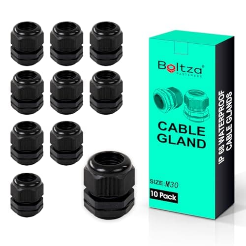 Image of Boltza® Black Nylon Cable Gland – IP68 Waterproof Cable Connector for Electrical Enclosures, Junction Boxes, Outdoor Use – Conduit Gland – 10 Pack (M30)