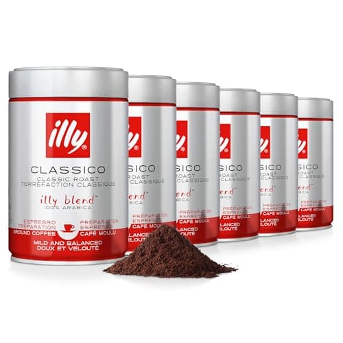Image of illy Classico Ground Coffee, Medium Roast, 100% Arabica, Suitable for Espresso, Moka Pot, Cafetiere & Filter Coffee, 250g x 6