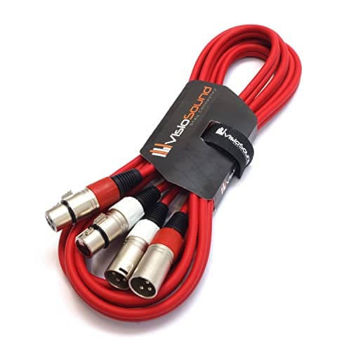 Image of VisioSound 2 x Male XLR to 2 x Female XLR Balanced Microphone Twin Lead/Audio Patch Cable - 3 Colours (3m-red)