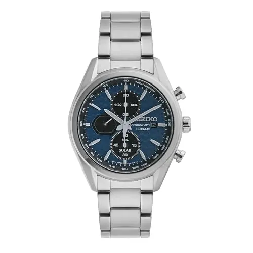 Image of Seiko Men's Quartz Stainless Steel Watch with Silicone Strap, Blue, Chronograph