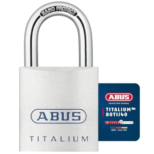 Image of ABUS Titalium Padlock 80TI/40 gl.-8012 - keyed Alike - Basement Lock with Lightweight, Solid Lock Body Made of Special Aluminium - ABUS Security Level 6 - Silver