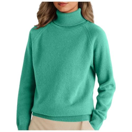 Image of Women's Polo Neck Jumpers Ladies Turtle Neck Cashmere Pullover Knitted Tops Casual Lightweight Basic Plain Jumper (Z04-Mint Green, M)