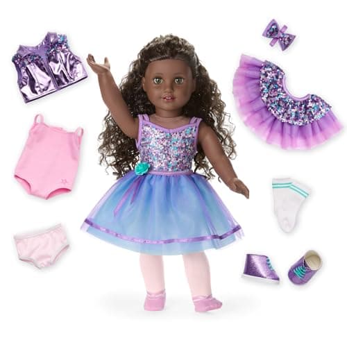 Image of American Girl, Truly Me #127 Doll & Dance All Day Set, with Hazel Eyes, Curly Dark-Brown Hair, Very Deep Skin, Ages 6+