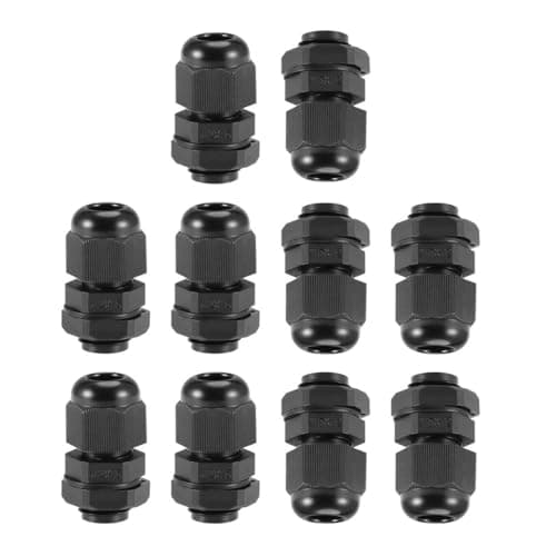 Image of TA-VIGOR 10Pcs M12 x 1.5 Cable Gland, IP68 Waterproof Adjustable Plastic Nylon Wire Connectors Gland Joints for 2mm-5mm Cables, Locknut Stuffing Glands with Locknut and Washer – Black