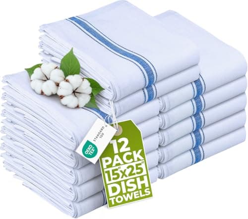 Image of Utopia Towels - 200 GSM Blue Dish Towels (12 Pack - 38 x 64 cm) 100% Cotton Dish Cloths Absorbent Bar Cloth, Kitchen Tea Towel for Catering, Drying and Washing
