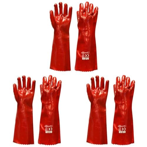 Image of Scan GLOGAUN18 PVC Gauntlet with Cotton Knitted Liner - Red (Pack of 3)