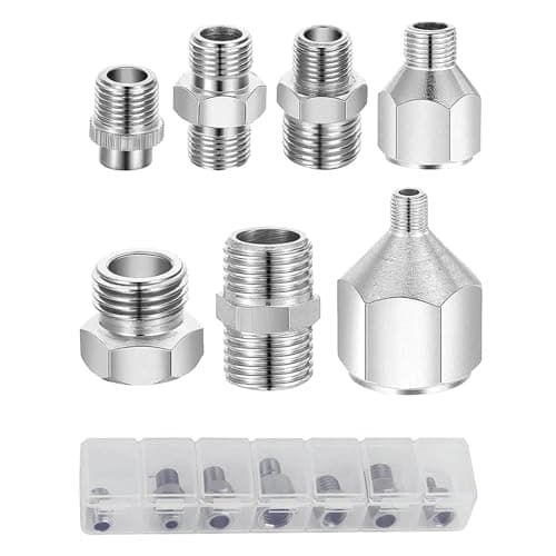 Image of MAGICROSE 7-Piece Airbrush Adapter Set, Multi-Size Fitting Connector Kit (1/8", 1/4", M5 Threads), Assorted Metal Male & Female Converter Couplings for Air Compressor & Hose