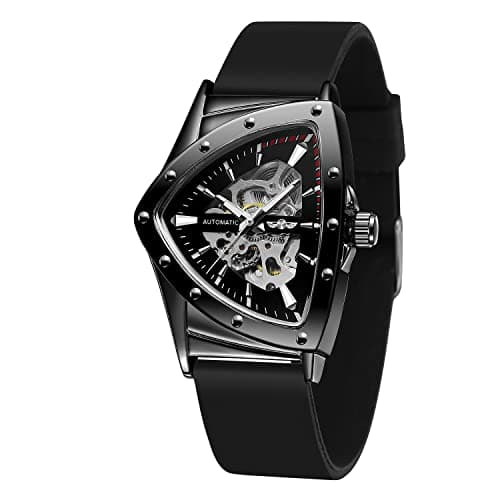 Image of FORSINING Men's Waterproof Skeleton Wrist Watch, Triangular, Mechanical, with Silicone Strap, Modern