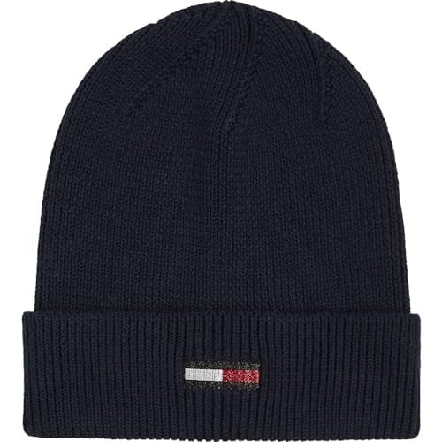 Image of Tommy Jeans Women TJW ELONGATED FLAG BEANIE AW0AW16777 Blue (Dark Night Navy) OS