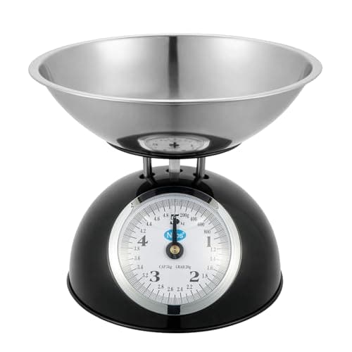 Image of SUNNYNEST Mechanical Kitchen Scale Cooking Scale 2L Dishwasher Safe Bowl Easy-Read Dials Large Digits No Batteries Retro Design 5kg Capacity Weigh Ingredients Classic Look Black