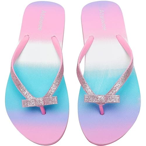 Image of Ataiwee Girl's Flip Flops, Beach Poolside Slip On Printed Colorful Comfortable Little Kid & Big Kid 's Slide Sandals.(2005001-3,PK/SD,13)