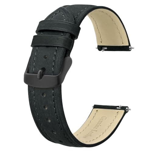 Image of BISONSTRAP Extra Long Watch Bands 20mm, Leather Watch Straps for Men, XL Replacement Strap for Large Wrists, Black (Black Buckle)