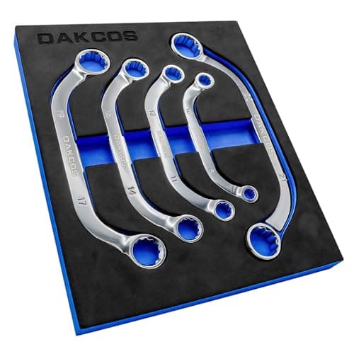 Image of DAKCOS Double Ring Spanner Set, C-Type Obstruction Wrench Set, Metric 8mm to 22mm, 5 pcs, 12-Point, CR-V, with EVA Foam Box
