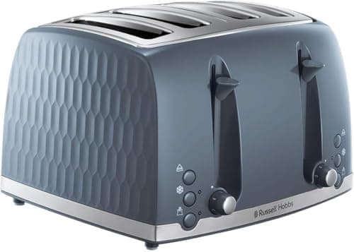 Image of Russell Hobbs Honeycomb 4 Slice Toaster (Independent & Extra wide slots with high lift, 6 Browning levels, Frozen/Cancel/Reheat function, Removable crumb tray, 1500W, Grey textured high gloss) 26073