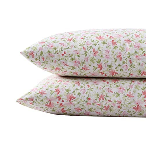 Image of Laura Ashley - Standard Pillowcase Set, Breathable Percale Cotton Bedding, Crisp & Cool Home Decor (Norella Pink, 2 Piece)