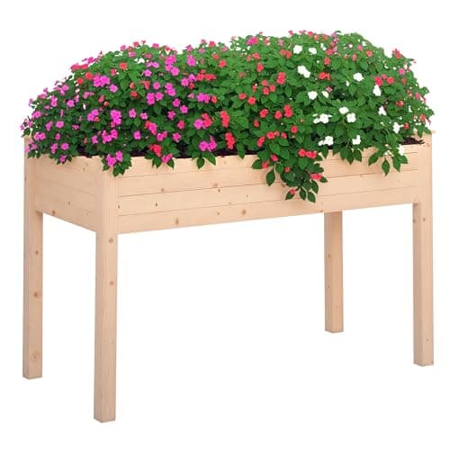 Image of Outsunny Raised Bed for Garden, Wooden Elevated Planter Box with Bed Liner, for Flower Vegetable Herb, 122.5L x 56.5W x 76Hcm, Natural