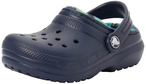 Image of Crocs Unisex Kids Clog, Classic Lined Bold Check Clog T, Navy, 10 UK Child