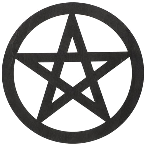 Image of Alipis Wooden Pentacle Wall Sign Wooden Pentagram Wall Hanging Decor Art Panel Plaques Decorative Medallions for Living Room Bedroom Black