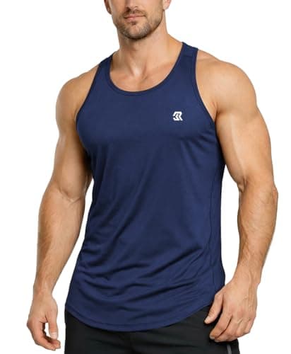 Image of Men's Vest Tank top, Sleeveless Shirt with a Y-Shaped Back, Quick-Drying and Breathable Muscle Vest, Curved Hem, Suitable for Gym, Fitness, and Running. Navy Blue 2XL