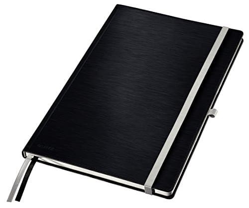 Image of Leitz A4 Hard Cover Notebook, Ruled with 2 Textile Page Markers, 100 gsm Ivory Paper, Style Range, Satin Black, 80 Sheets