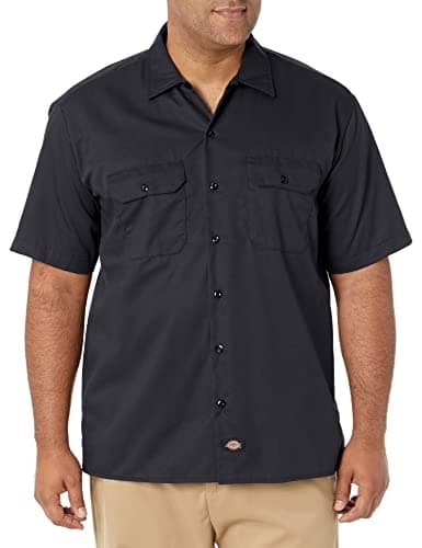 Image of Dickies Men's Short Sleeve Work Workwear Shirt, Black, L