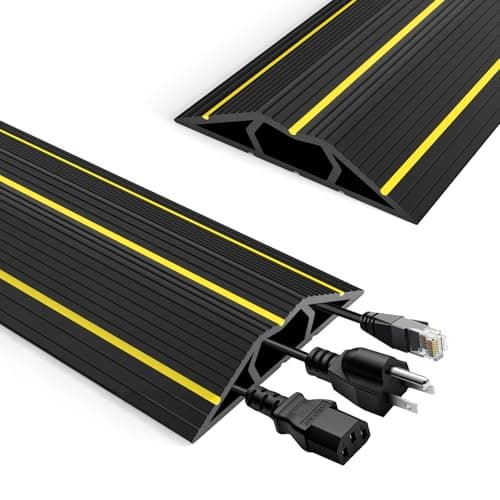 Image of RAYNEAY Floor Cable Protector Outdoor, 1M Heavy Duty Rubber Wire Cable Cover Mat with 3 Cord Channel for Outdoor Cables Hider, Black