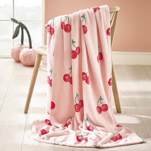 Image of Catherine Lansfield Disco Cherries Cosy Fleece 200x240cm Oversized Blanket Throw Pink