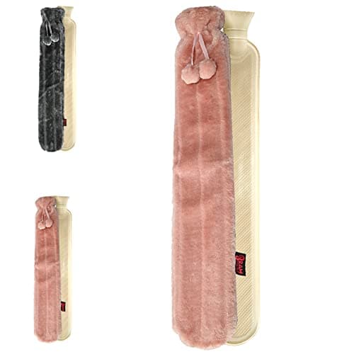 Image of Ram®Extra Long Lilac Hot Water Bottle with Faux Fur Cosy Cover Extra Long Hot Water Bottle Covered with a Cover Made from a Super Soft Cover 72CM