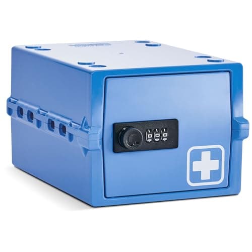 Image of Lockabox Mini™ | Small Lockable Box with Combination Lock (3L) | Compact Storage Lock Box for Small Medicines, Snacks & Mobile Phones | External Size 22.3 x 15.4 x 12 cm (Medi Blue, Mini)