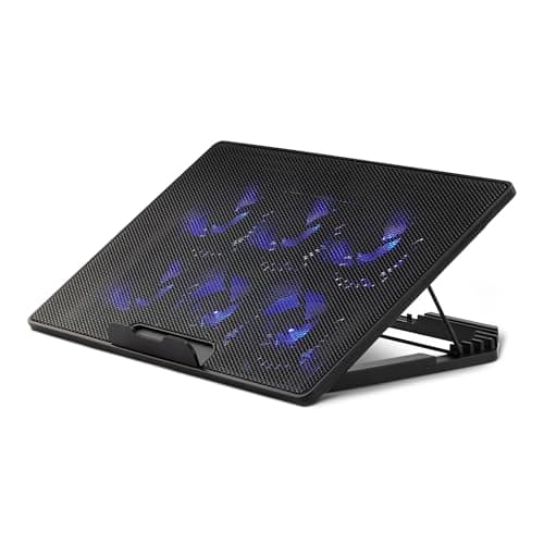 Image of Amazon Basics Laptop Cooling Pad Stand with 6 Quiet Fans, for 12-17 inch laptops, w/USB A and USB C Ports, Height Adjustable