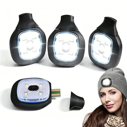 Image of USB Rechargeable Light for LED Beanie Hat, 4 Pack Replaceable Headlamp for Knitted Cap, Super Bright Hands-Free Torch with 3 Modes, DIY Clip-On Light for Dog Walking, Night Running, Camping, Fishing