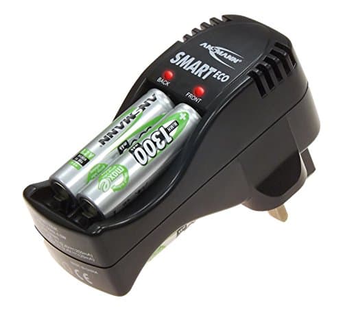 Image of ANSMANN Smart Eco Charger Set | For charging AA & AAA rechargeable batteries | with 4 x AA NiMH 1300 mAh capacity batteries, ideal for phone handsets, games consoles | great value overnight charger