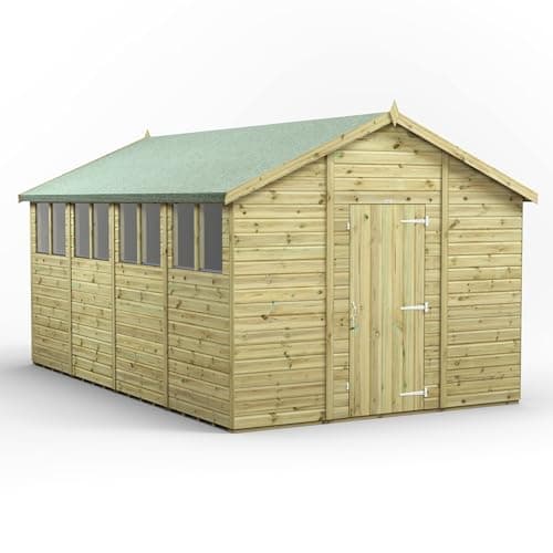 Image of Powersheds High Grade Premium Pressure Treated Apex Shed Garden Wooden Shed with Heavy Duty Frame, Door & Window Flexibility made from Extra Thick Timber & Toughened Glass (16x10)