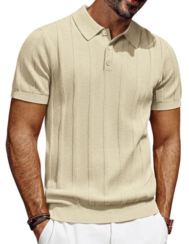 Image of Mens Polo Shirts Summer Tee Shirts Casual Polo Shirts Breathable Golf Polos Apricot XL