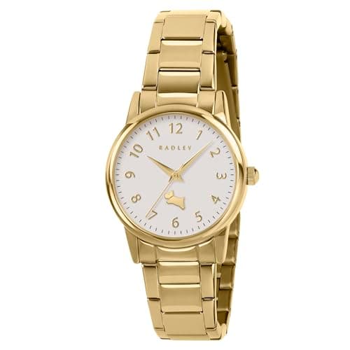 Image of RADLEY Women's Gold Plated White Satin Dial Stainless Steel Bracelet Analogue Watch